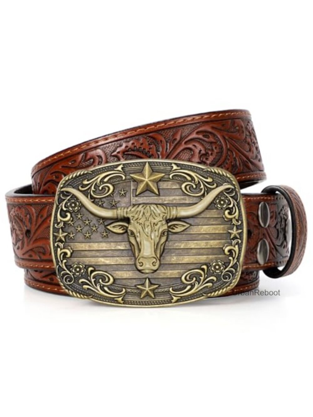 Western Cowboy Belt Split Leather Bull Buckle 1.5in